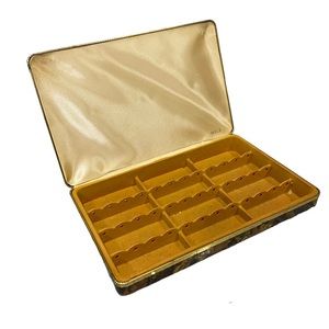 Mele Clamshell Jewelry Box Brown Gold Tortoise Shell Earring Hard Case Vintage